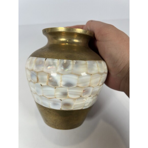 VTG‎ Brass and Mother Of Pearl Inlay Urn/base No Lid - Picture 4 of 11